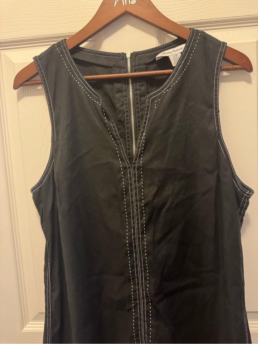 Tommy Bahama Black Contrast Stitch Sleeveless Shift Dress Large - Picture 4 of 5